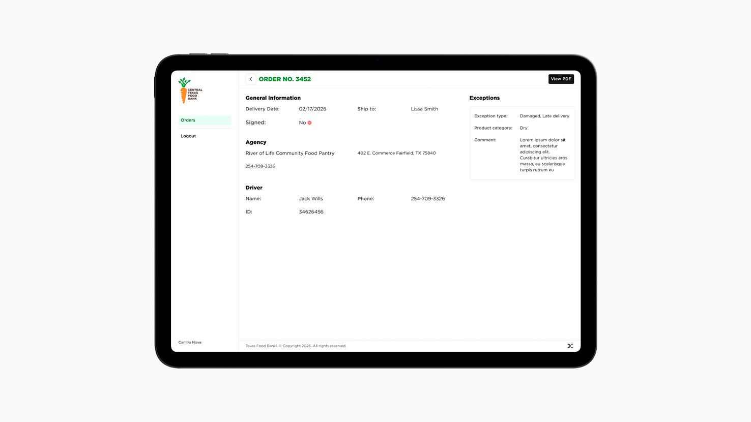 Traceable Food Delivery Operations